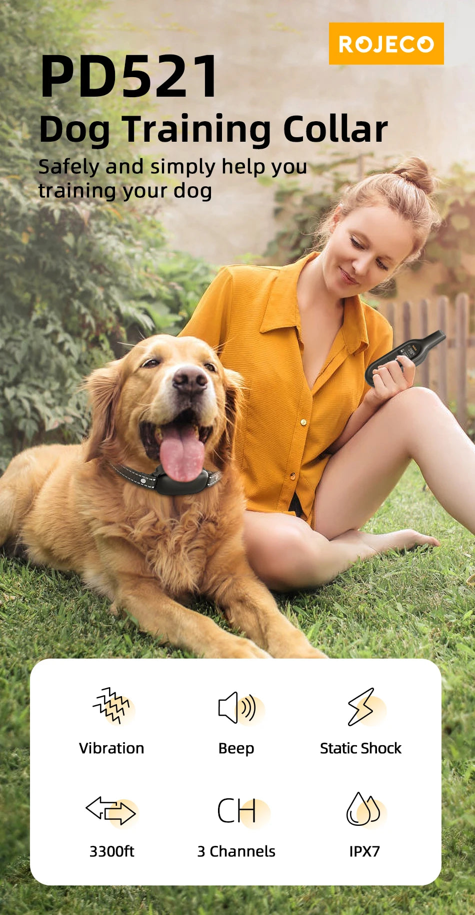 ROJECO Rechargeable Dog Training Collar with Remote